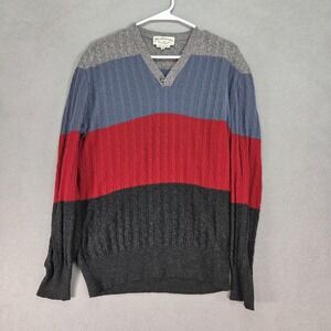 Laura Biagiotti Sweater Mens 48 Gray Red Blue Cashmere Wool Colorblock Knit